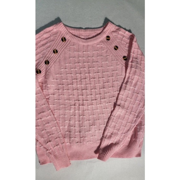 Pink Knit Sweater Button Detail Long Sleeve Pullover Casual Top - Picture 3 of 5